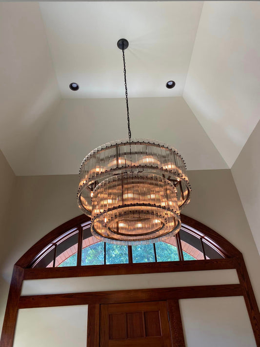 Rylight 2-Tier Round Handmade Fluted Glass Panels Chandelier