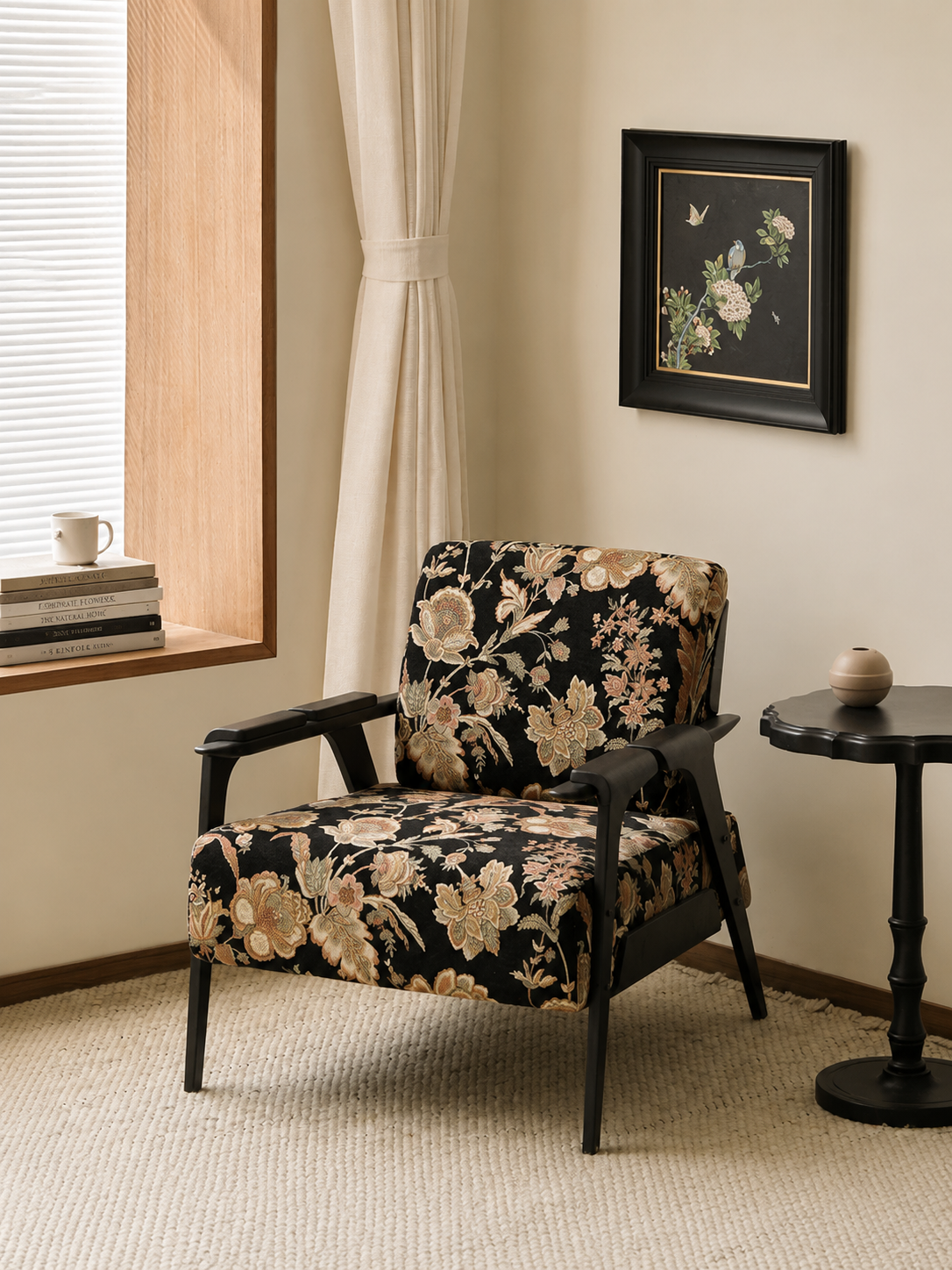 Botanical Tapestry Wood Frame Accent Chair