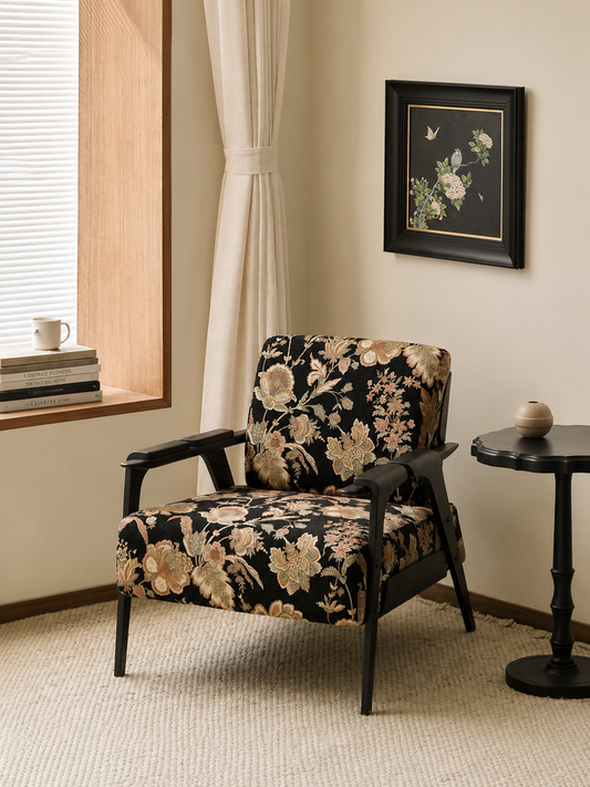 Botanical Tapestry Wood Frame Accent Chair