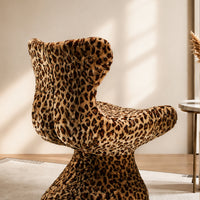 360° Swivel Vintage Leopard Print Faux Mink Fur Single Accent Chair
