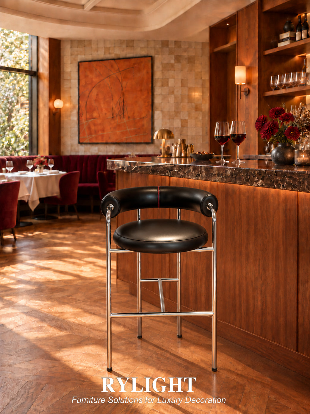 The Gentleman Sculptural Leather Bar Stool