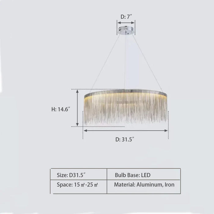 Rylight 1/2-Layer Round Aluminum Tassel Chandelier in Chrome Finish