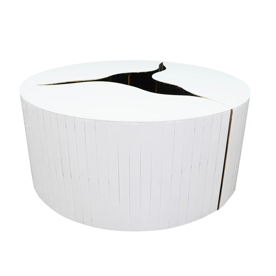 طاولة قهوة مستديرة فاخرة من رايلايت، لون ذهبي متشقق، مكونة من 3 قطع