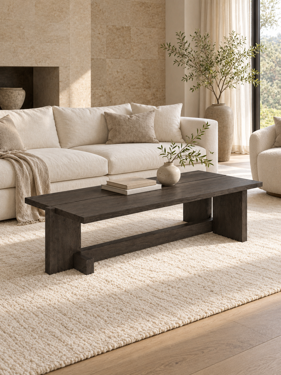 Sculptural Black Oak Coffee Table