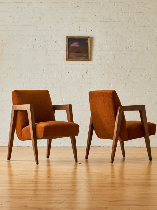 Burgundy Velvet Walnut Accent Chair