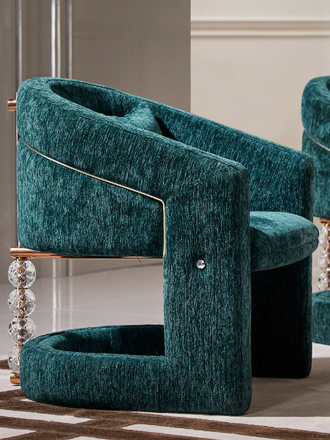 French Luxury Teal Chenille Accent Lounge Chair