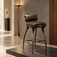 Aurelio Sculptural Leather Bar Stool