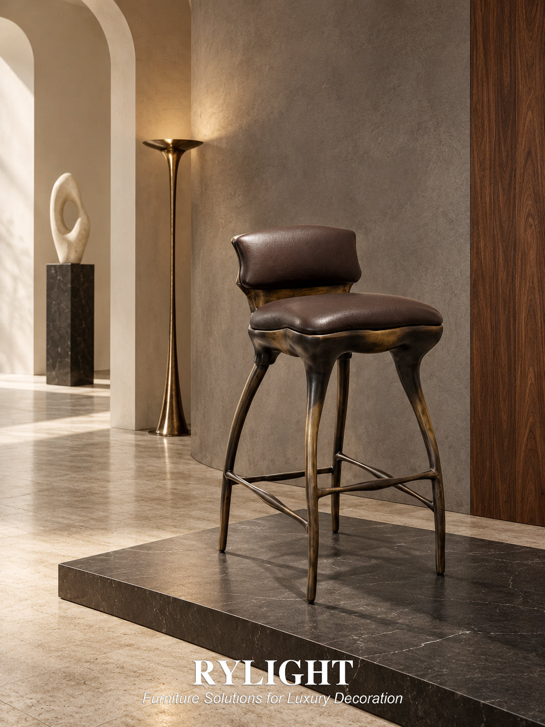 Aurelio Sculptural Leather Bar Stool