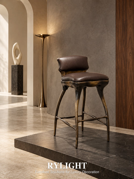 Aurelio Sculptural Leather Bar Stool