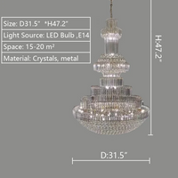 Rylight 3-Tier Extra Large Crystal Gourd-Shaped Dimmable Chandelier