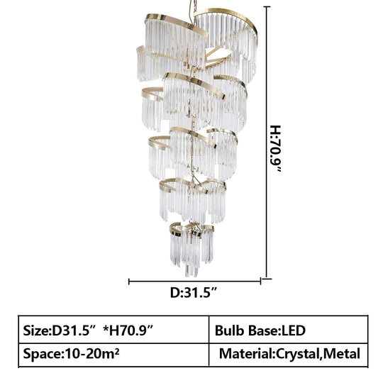 Rylight meerlaagse luxe spiraalvormige kristallen kroonluchter moderne designercreatie
