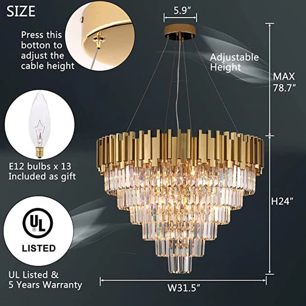 Rylight Light Luxury Large Round/Oval Multi-tiered Crystal Chandelier