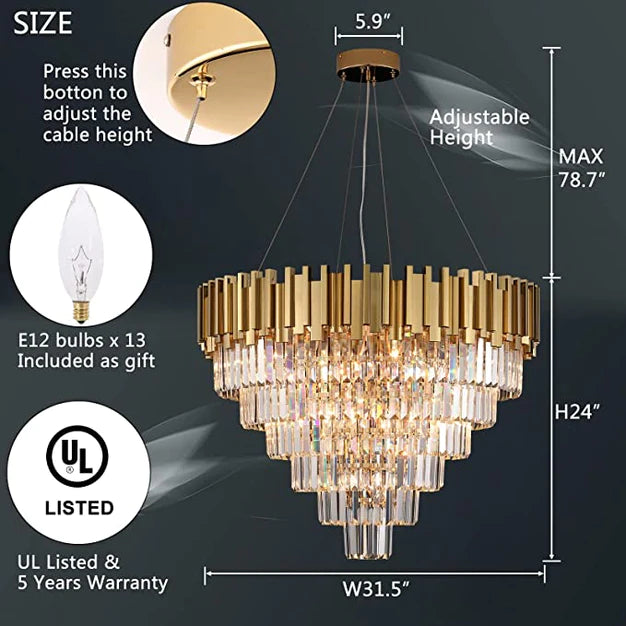 Rylight Light Luxury Large Round/Oval Multi-tiered Crystal Chandelier