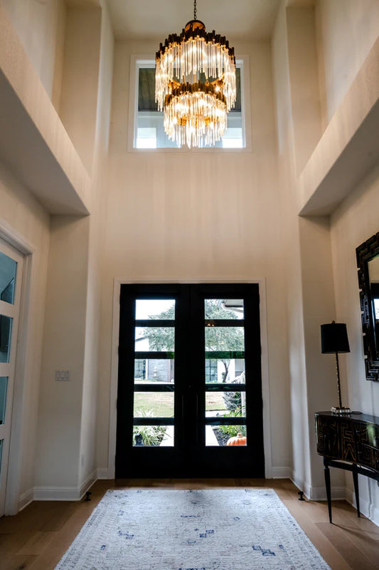 ثريا كريستالية دائرية من رايلايت، مكونة من طابقين وثلاثة وأربعة طوابق، بتصميم شلال إبداعي