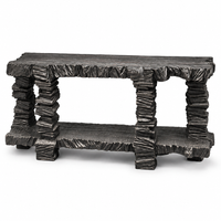 Obsidian Strata Hand-Carved Wood Console Table