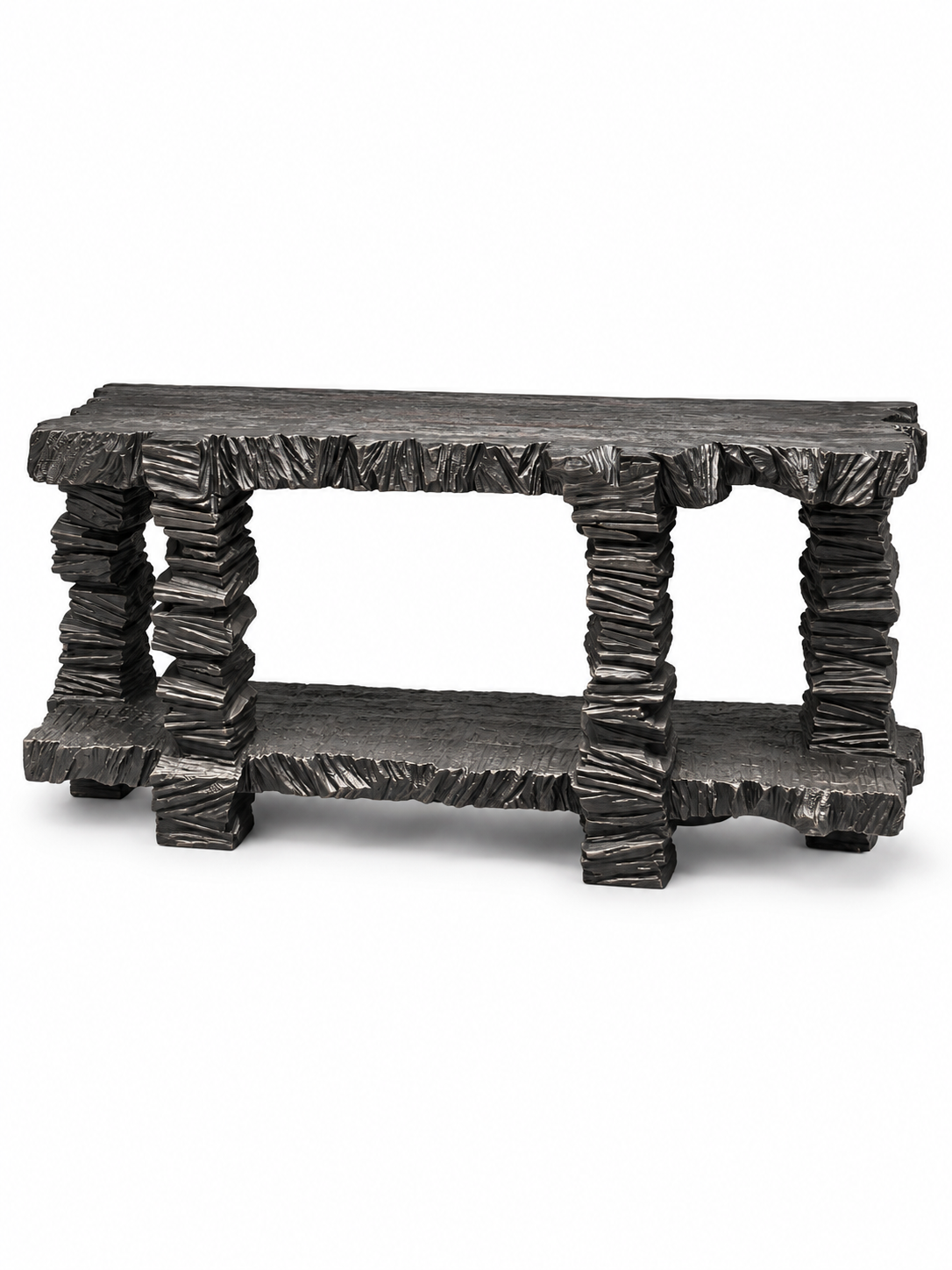 Obsidian Strata Hand-Carved Wood Console Table