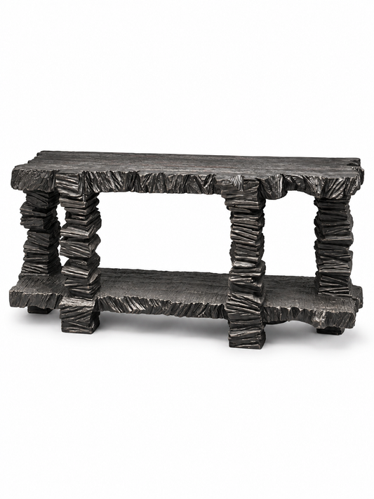 Obsidian Strata Hand-Carved Wood Console Table