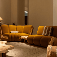 Rylight Modern Art Design Curved Mustard Fabric Sectional Sofa