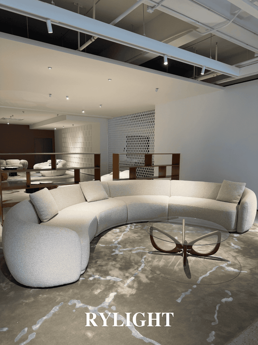 Rylight Moderne Luxe Beige Bouclé Gebogen Sectionele Bank