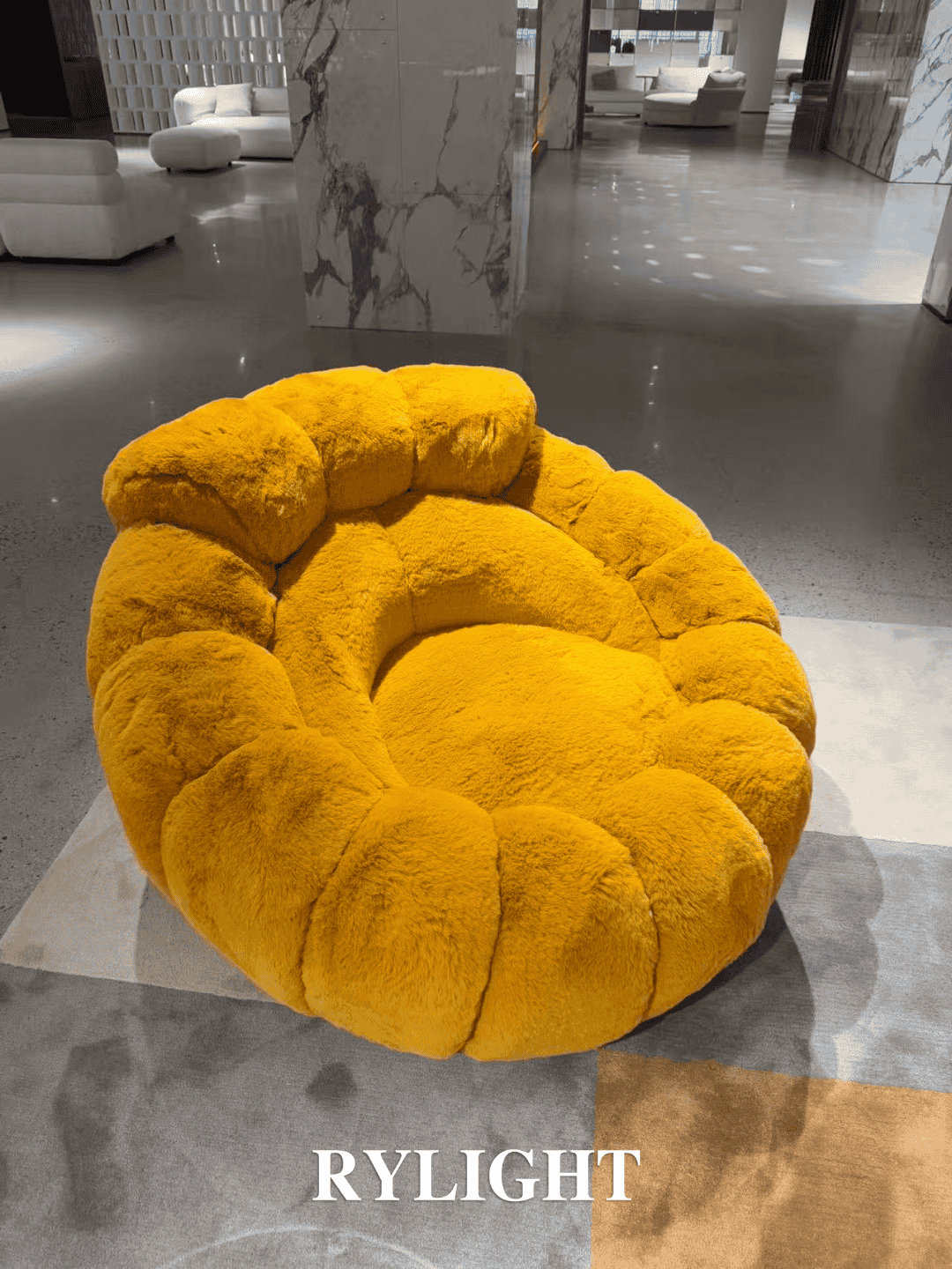 Rylight Artistic Puffy Bread-Inspired Yellow Plush Teddy Circular Leisure Chair