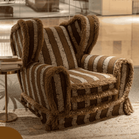 Rylight Vintage Luxury Striped Textured Fabric Wingback Lounge Chair
