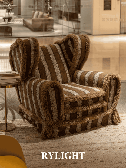Rylight Vintage Luxury Striped Textured Fabric Wingback Lounge Chair