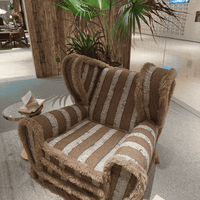 Rylight Vintage Luxury Striped Textured Fabric Wingback Lounge Chair