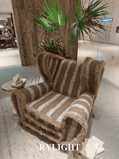 Rylight Vintage Luxury Striped Textured Fabric Wingback Lounge Chair