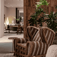 Rylight Vintage Luxury Striped Textured Fabric Wingback Lounge Chair