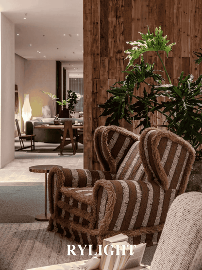 Rylight Vintage Luxury Striped Textured Fabric Wingback Lounge Chair