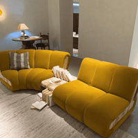 Rylight Modern Art Design Curved Mustard Fabric Sectional Sofa