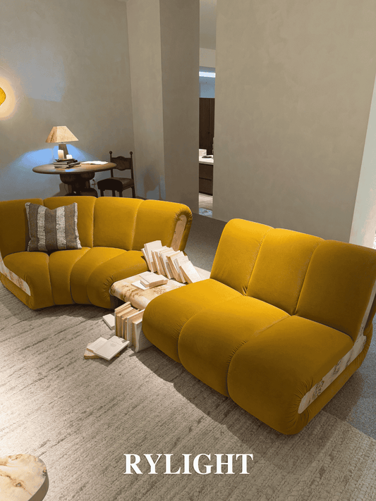 Rylight Modern Art Design Gebogen Mosterdkleurige Stoffen Sectionele Bank 