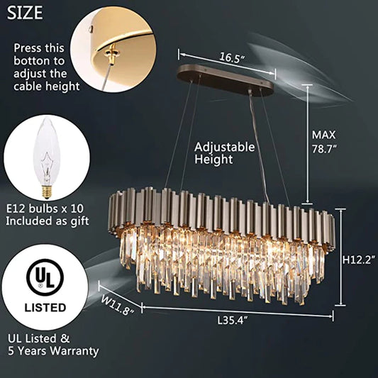 Rylight Light Luxe Grote Ronde/Ovale Meerlaagse Kristallen Kroonluchter