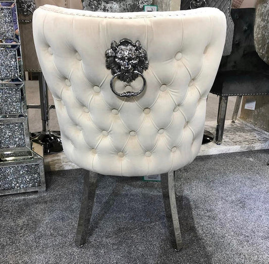 كرسي طعام مخملي فاخر باللون الذهبي/الكروم