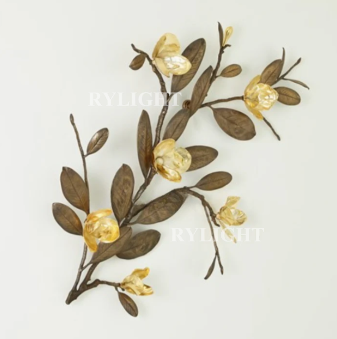 Luxury High-End Golden Magnolia Brass Branch Wall Decor