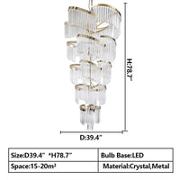 Rylight meerlaagse luxe spiraalvormige kristallen kroonluchter moderne designercreatie