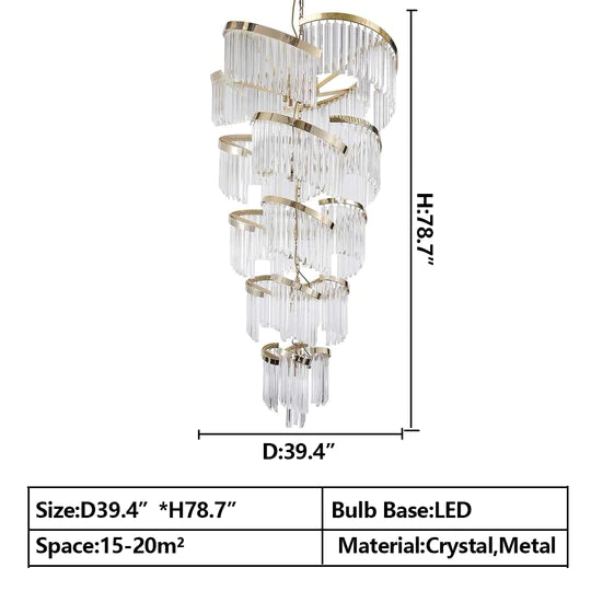 Rylight meerlaagse luxe spiraalvormige kristallen kroonluchter moderne designercreatie