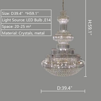 Rylight 3-Tier Extra Large Crystal Gourd-Shaped Dimmable Chandelier