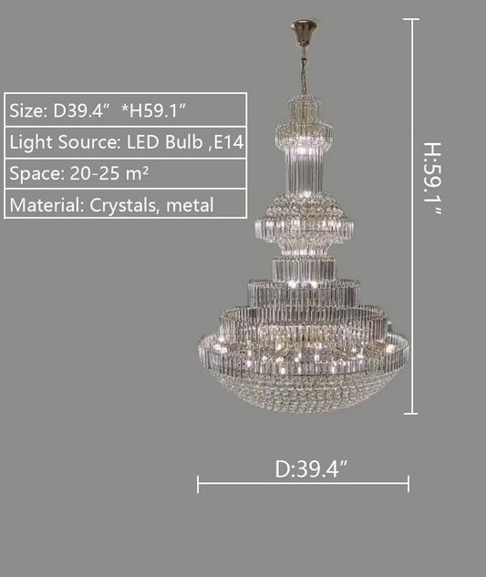 ثريا Rylight 3-Tier كبيرة جدًا على شكل قرع كريستال قابلة للتعتيم