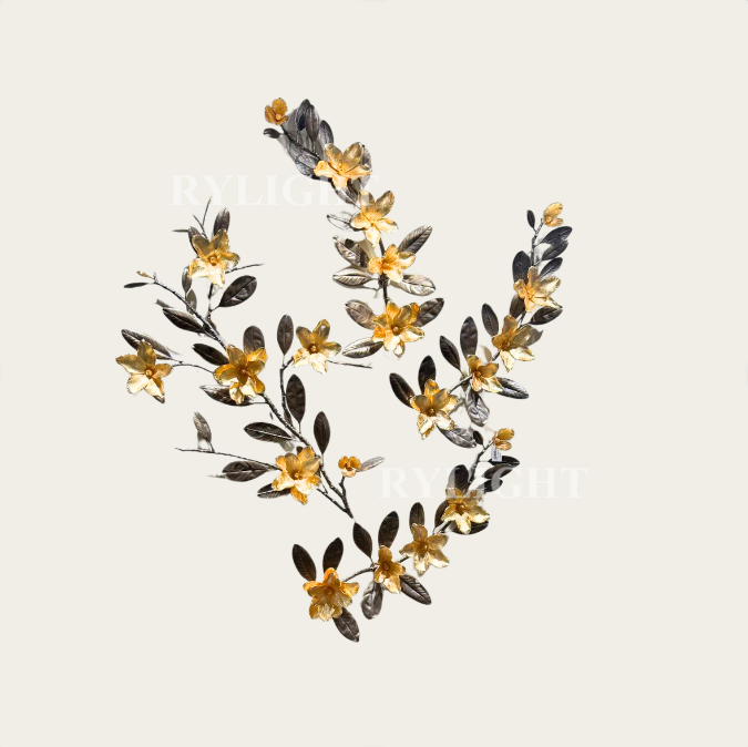 Luxury High-End Golden Magnolia Brass Branch Wall Decor