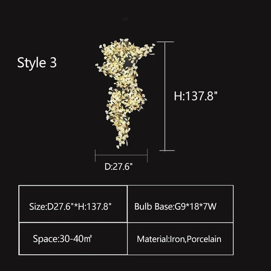 ثريا سيراميك بورسلين كبيرة الحجم بتصميم إبداعي من أوراق الجنكة من رايلايت