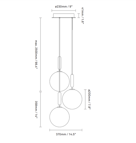Rylight 1/3/6/13-Globes helder/wit glazen hangende kroonluchter 