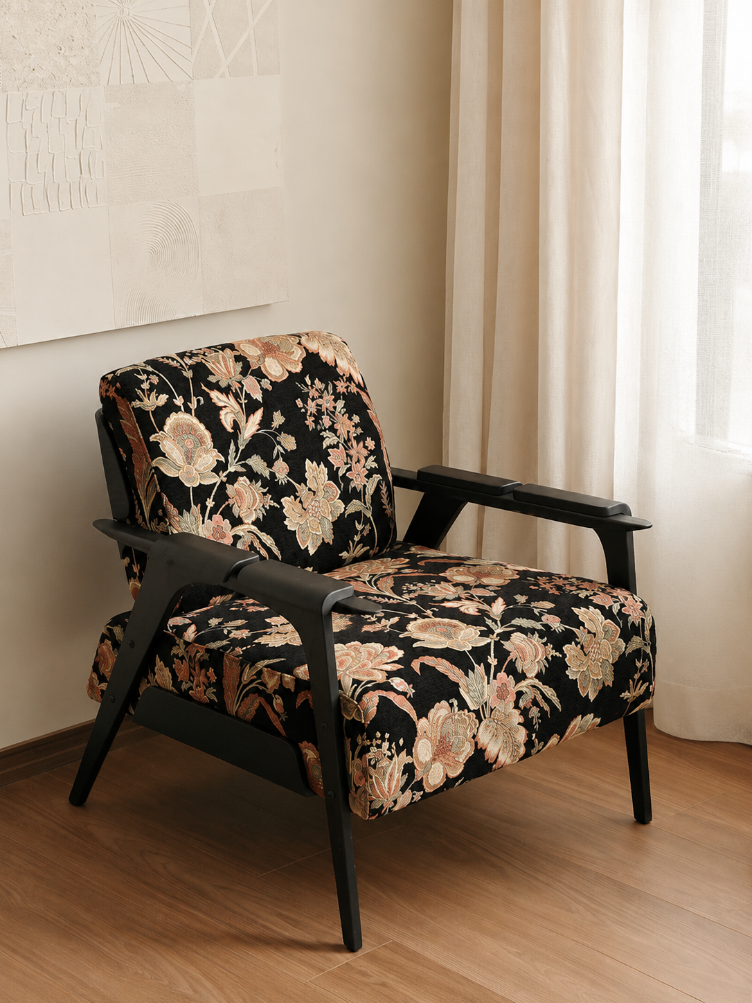 Botanical Tapestry Wood Frame Accent Chair