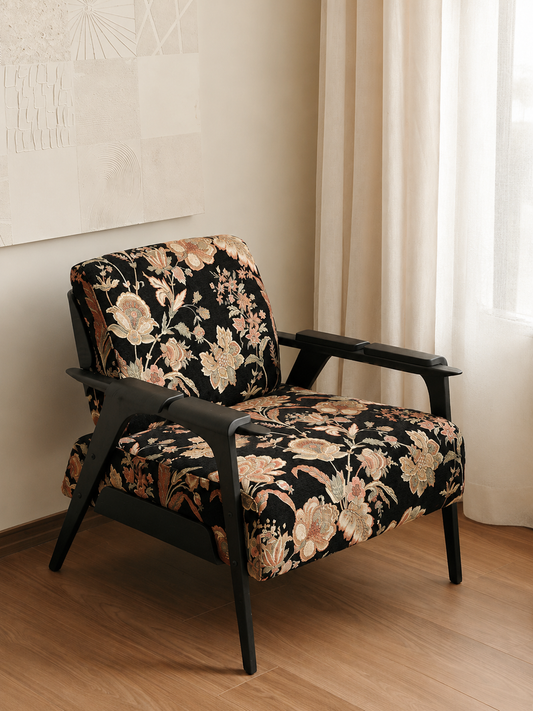 Botanical Tapestry Wood Frame Accent Chair