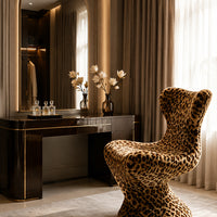 360° Swivel Vintage Leopard Print Faux Mink Fur Single Accent Chair
