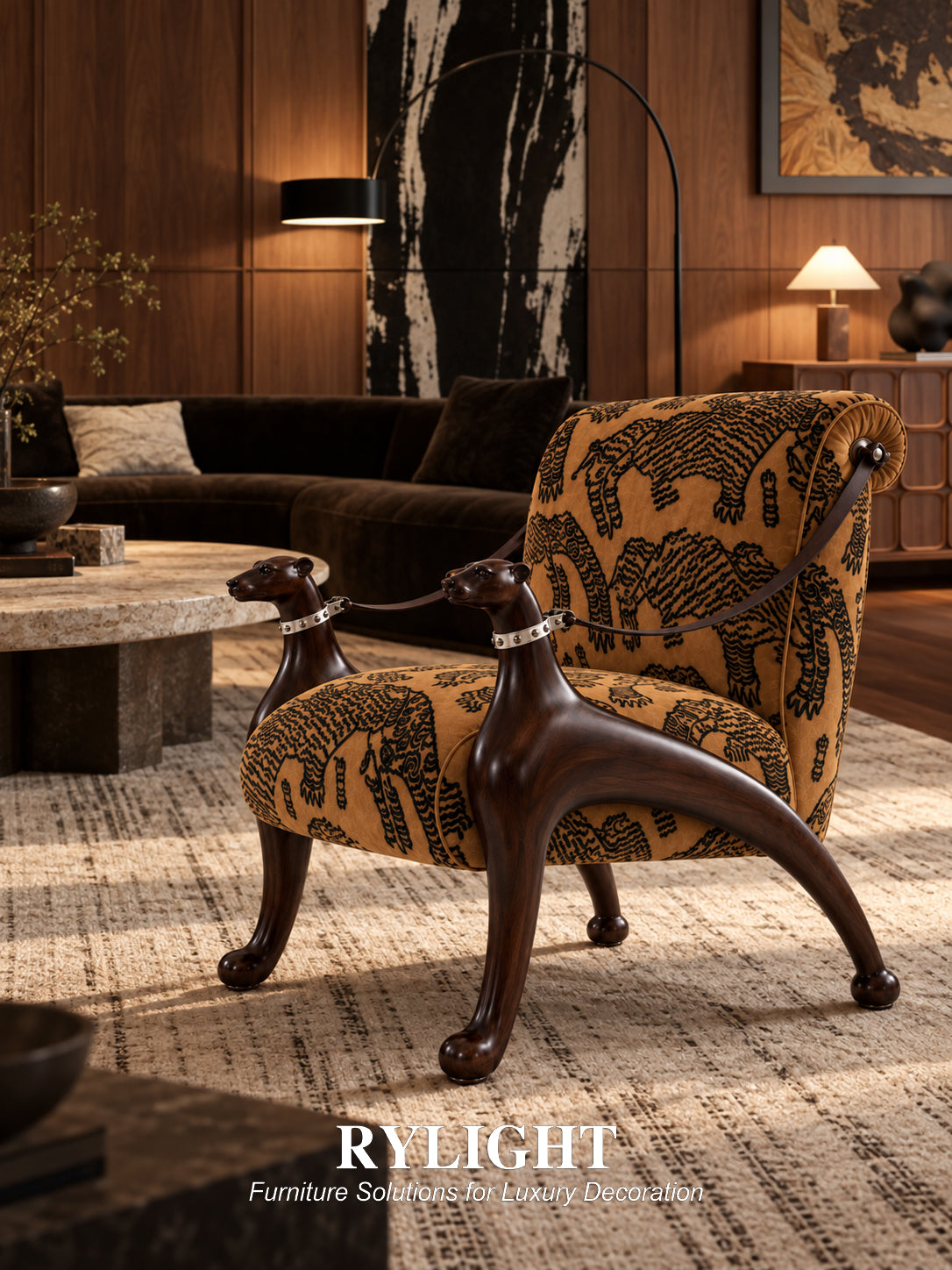 Sculptural Hound Arm Tiger Mountain Chair