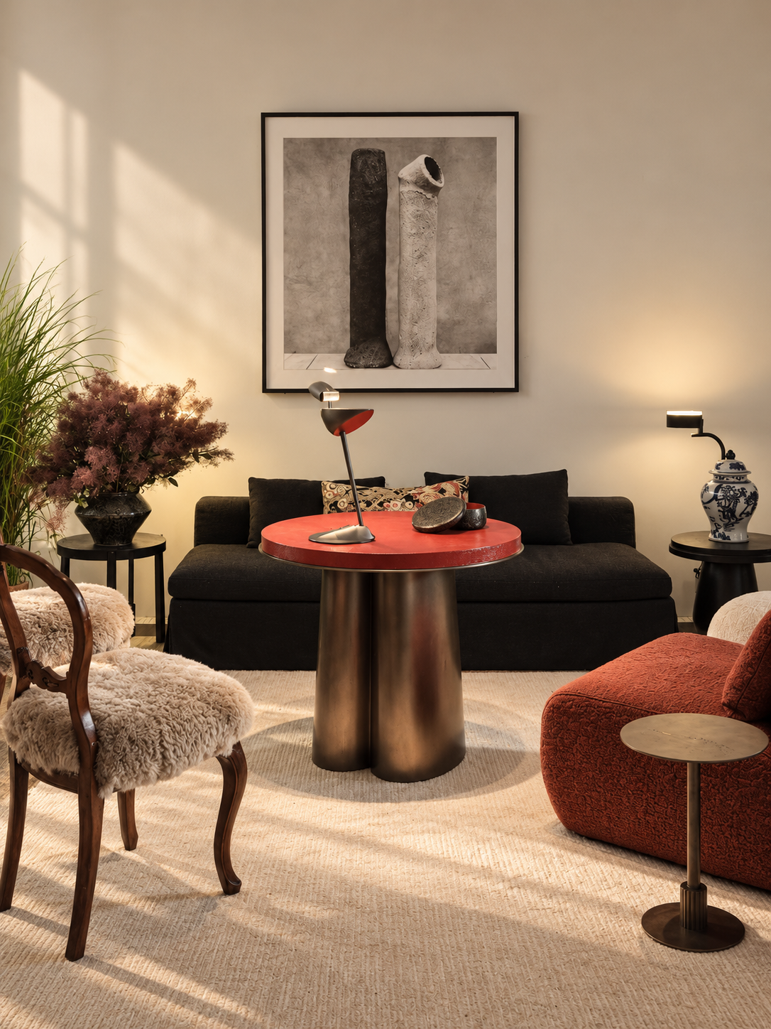 Vermilion Red Sculptural Coffee Table