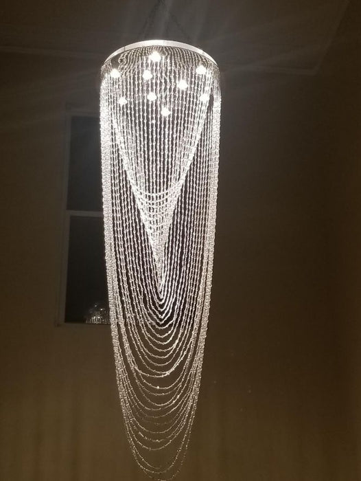 Rylight Flush Mount Waterfall Beaded Curtain Crystal Chandelier