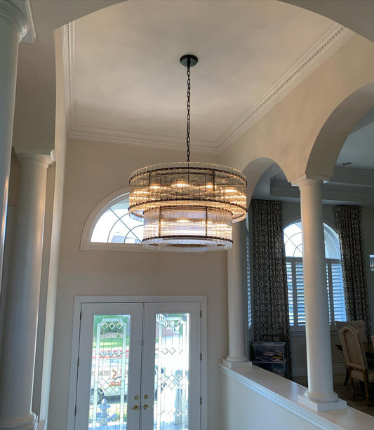 Rylight 2-Tier Round Handmade Fluted Glass Panels Chandelier