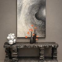 Obsidian Strata Hand-Carved Wood Console Table
